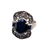 Sterling Silver Onyx & Marcasite Ring (A5074)
