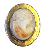 Vintage Shell Cameo Etched Brass Brooch Pin (A5089)