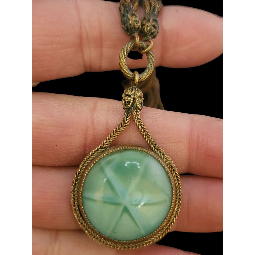 Antique Star Glass Pendant Necklace (A3960)