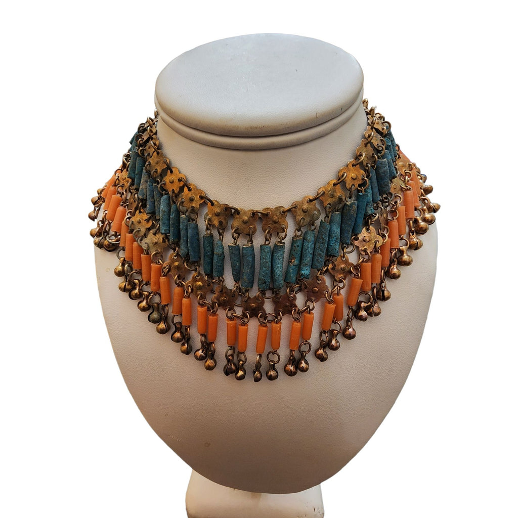 Vintage Egyptian Revival Faience Bib Necklace (A2050)