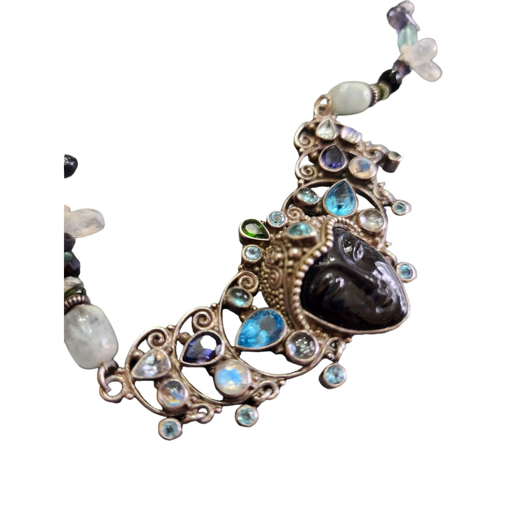 Vintage Sajen Signed 925 Sterling & Semi Precious Goddess Necklace (A3603)