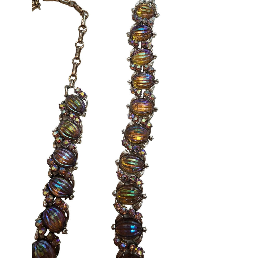 Vintage Signed Coro Rare Ab Glass Melon Rhinestone Parure (A3908)