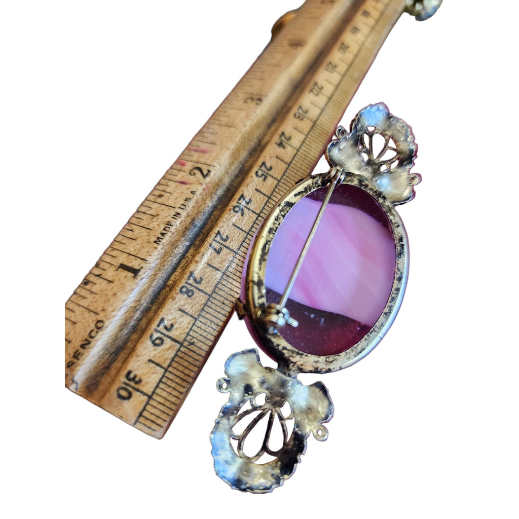 Vintage Porphyry Glass and Brass Brooch (A2244)