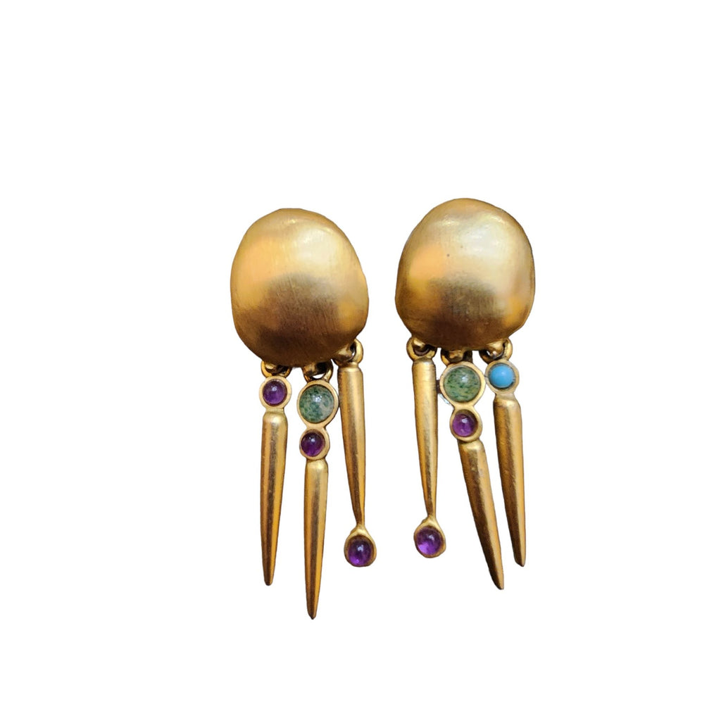 Vintage Signed Lazuli Gold Tone Pierced Earrings (A1834)