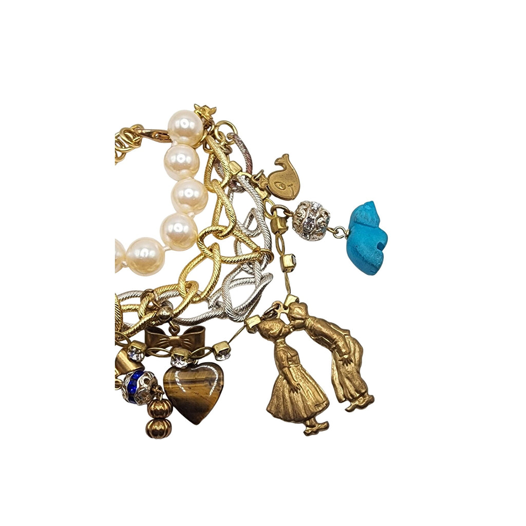 Vintage Faux Pearl & Chain Charm Bracelet (A5068)