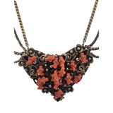 Vintage Heart Shaped Wired Faux C.O.R.A.L Pendant Necklace (A3499)