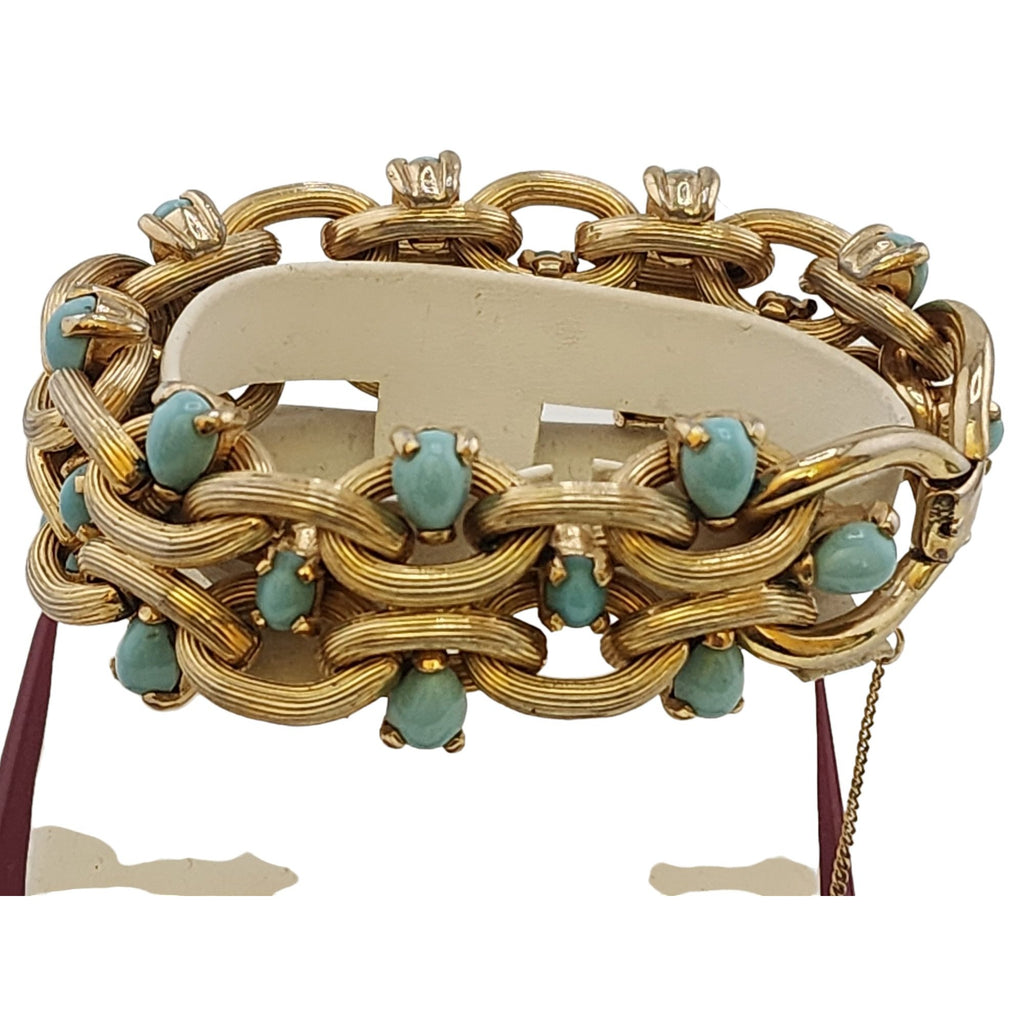 Vintage Signed Boucher Heavy Rare Persian Turquoise Link Bracelet #7292 (A3541)