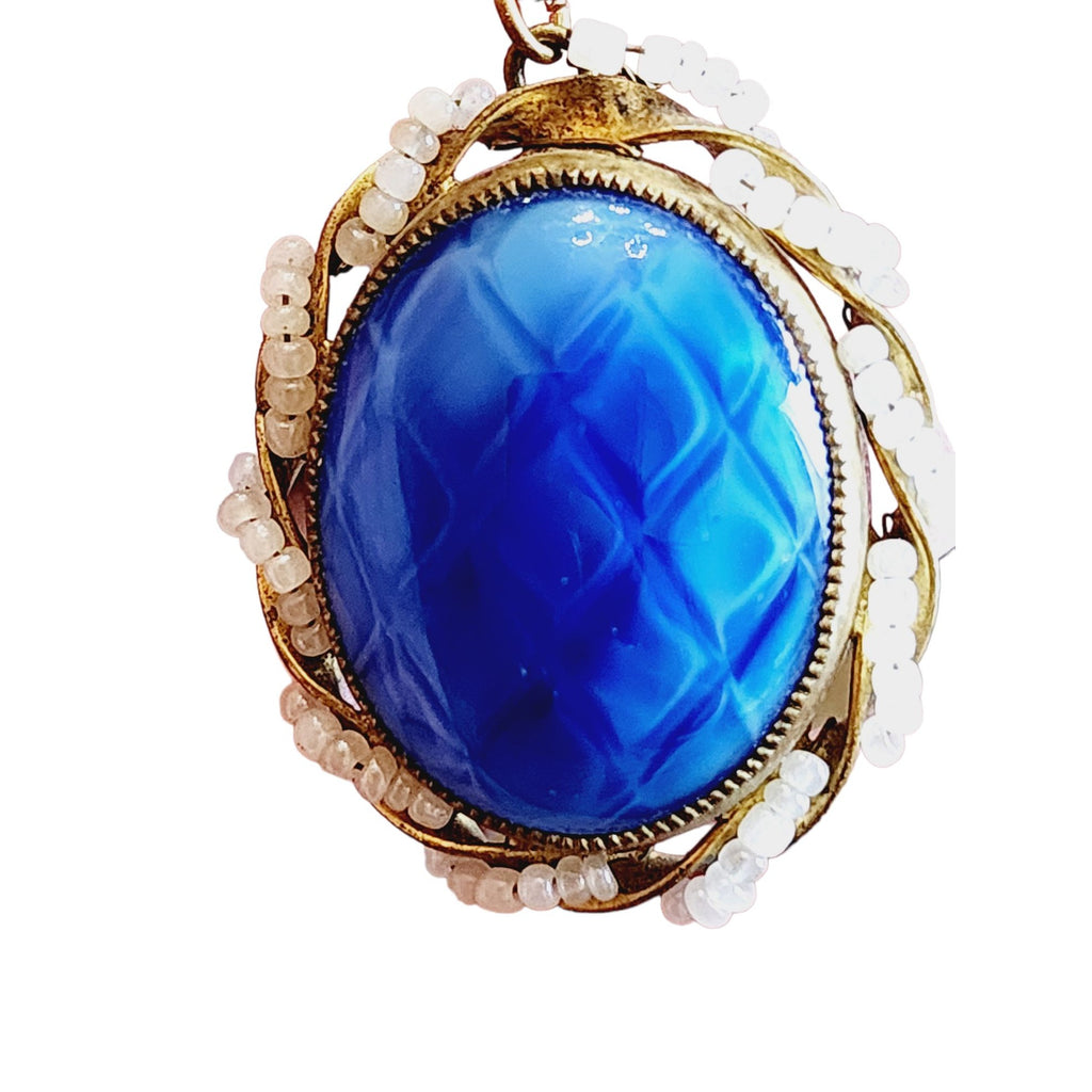Antique Art Deco Fab Glass with Design Pendant Necklace (A2173)