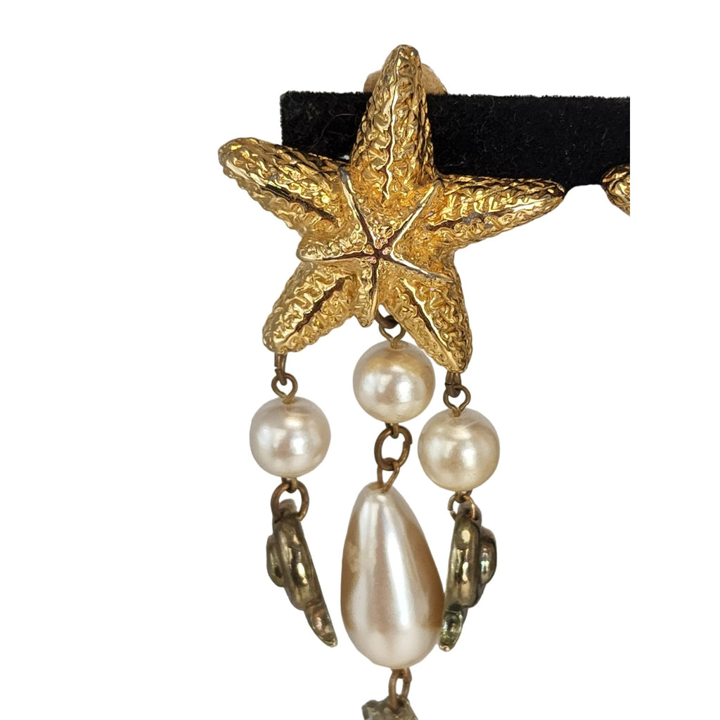 Vintage Signed Bill Blass Starfish & Sea Horse Clip Earrings (A599)