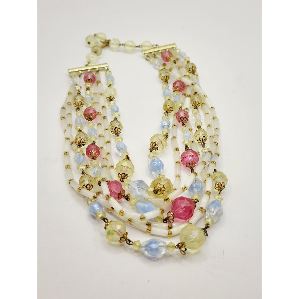 Vintage Glass & Acrylic 5 Strand Necklace (A530)
