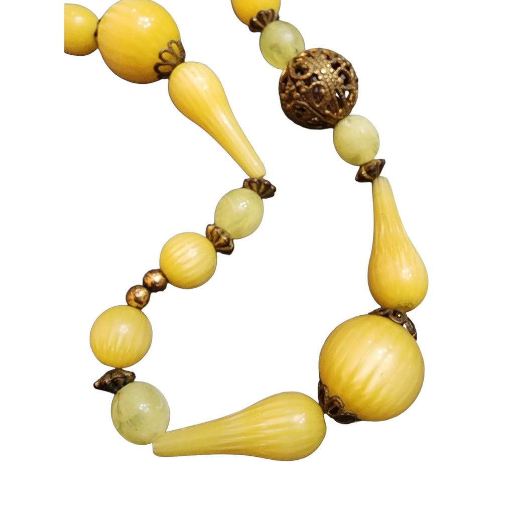 Vintage Older Striated Acrylic & Brass Beaded Necklace (A1969)