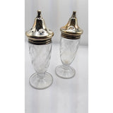 Estate Etched Sterling Silver Glass Salt & Pepper Shakers (A5051)