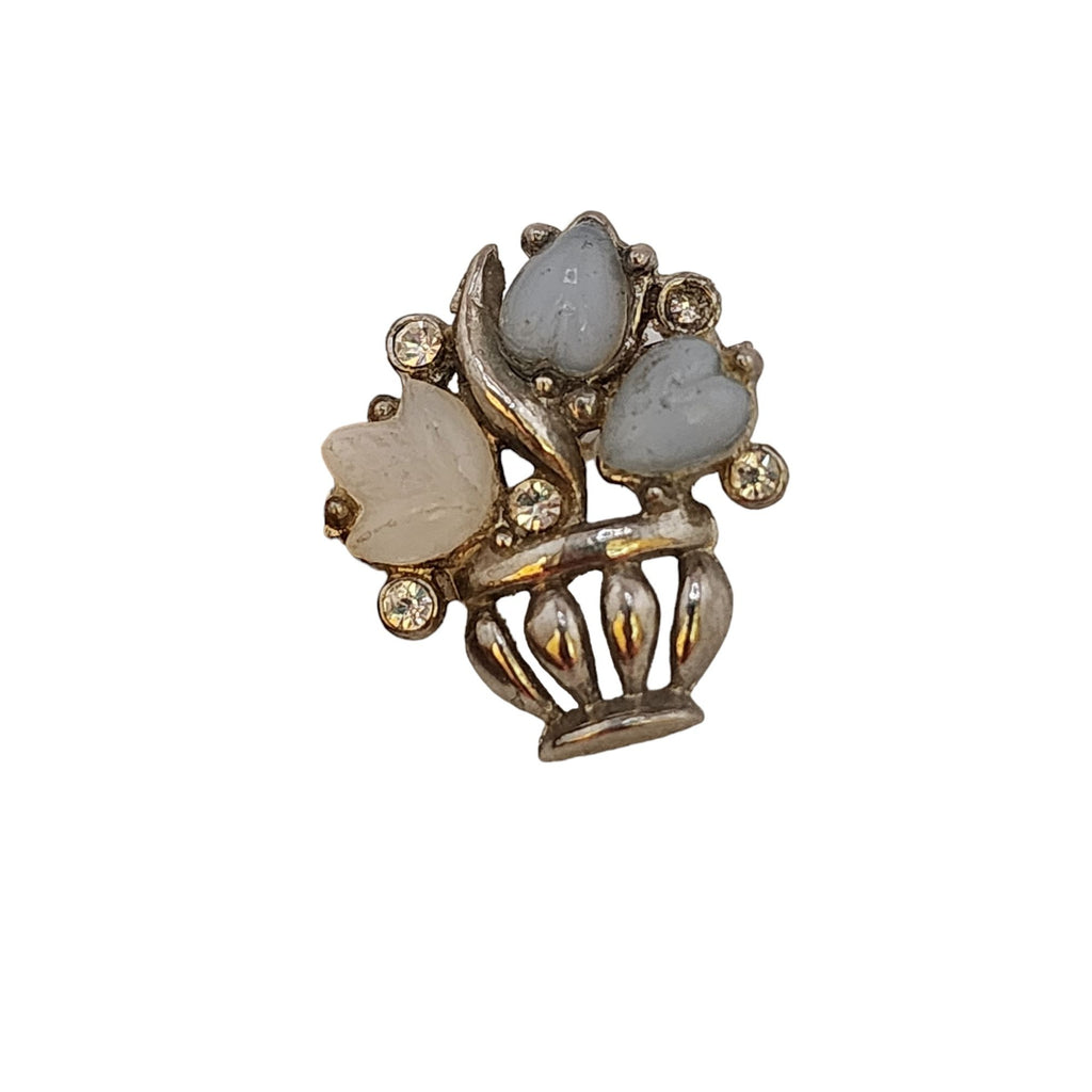 Vintage Tiny Molded Glass Fruit Salad Basket Brooch (A3649)