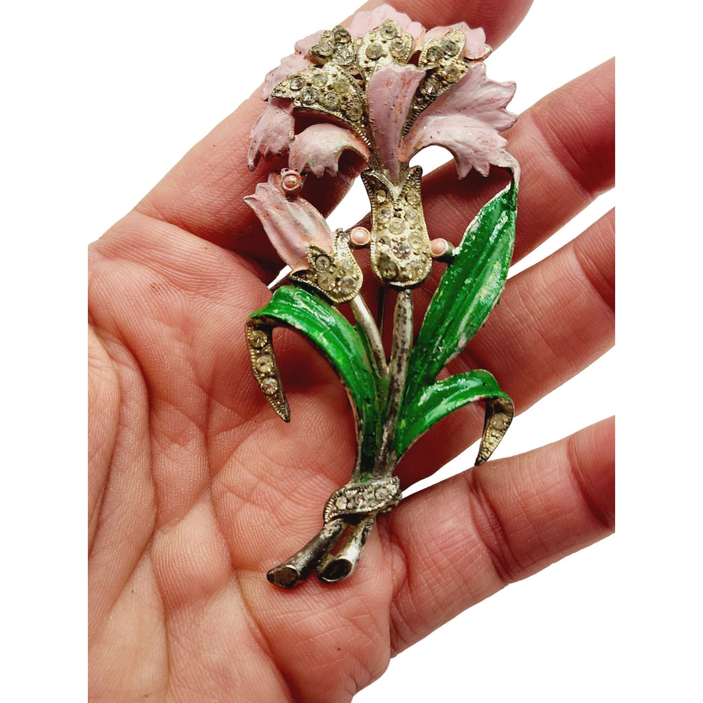 Vintage Enamel & Pot Metal Flower Brooch (A498)