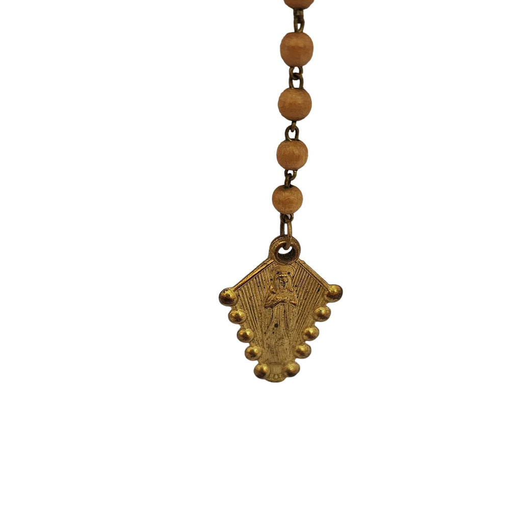 Vintage Wood & Acrylic Religious Pendant Necklace (A3688)