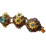 Vintage Spectacular Czech Style Elaborate Brass Acrylic & Glass Bracelet (A1918)