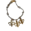 Vintage NOS Signed Bee Charming Silk Cord Fleur De Lis Charm Friendship Bracelet