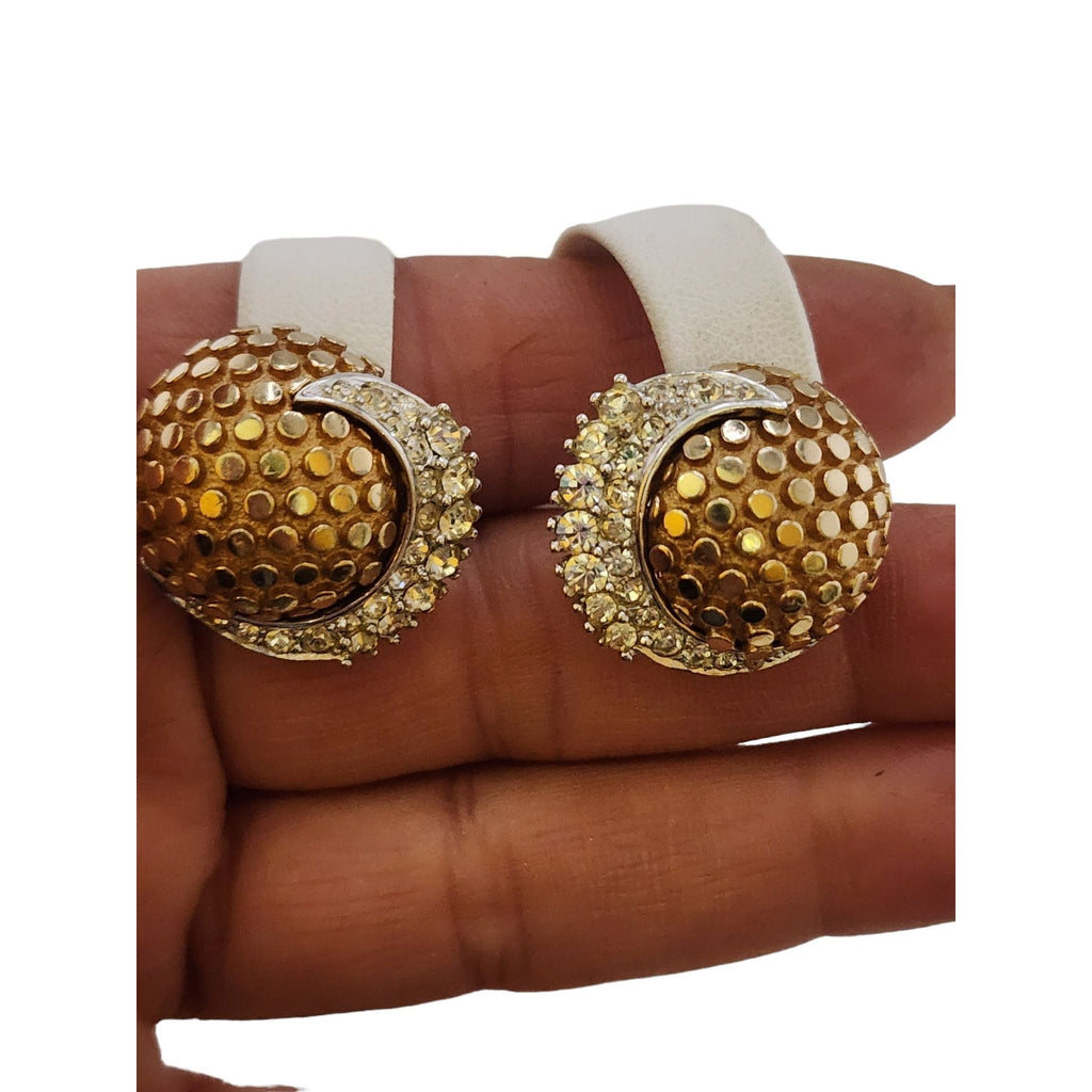 Vintage Signed Boucher #7270 Rhinestone Celestial Clip Earrings (A3543)