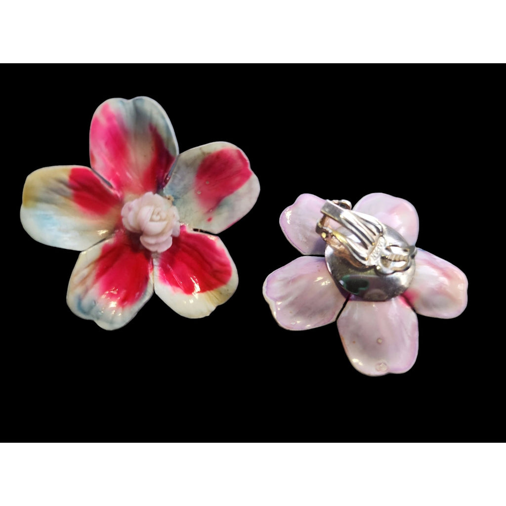 Vintage Japan Flower Clip Earrings (A4087)