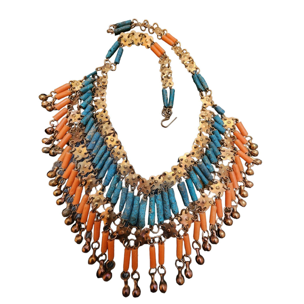 Vintage Egyptian Revival Faience Bib Necklace (A2050)