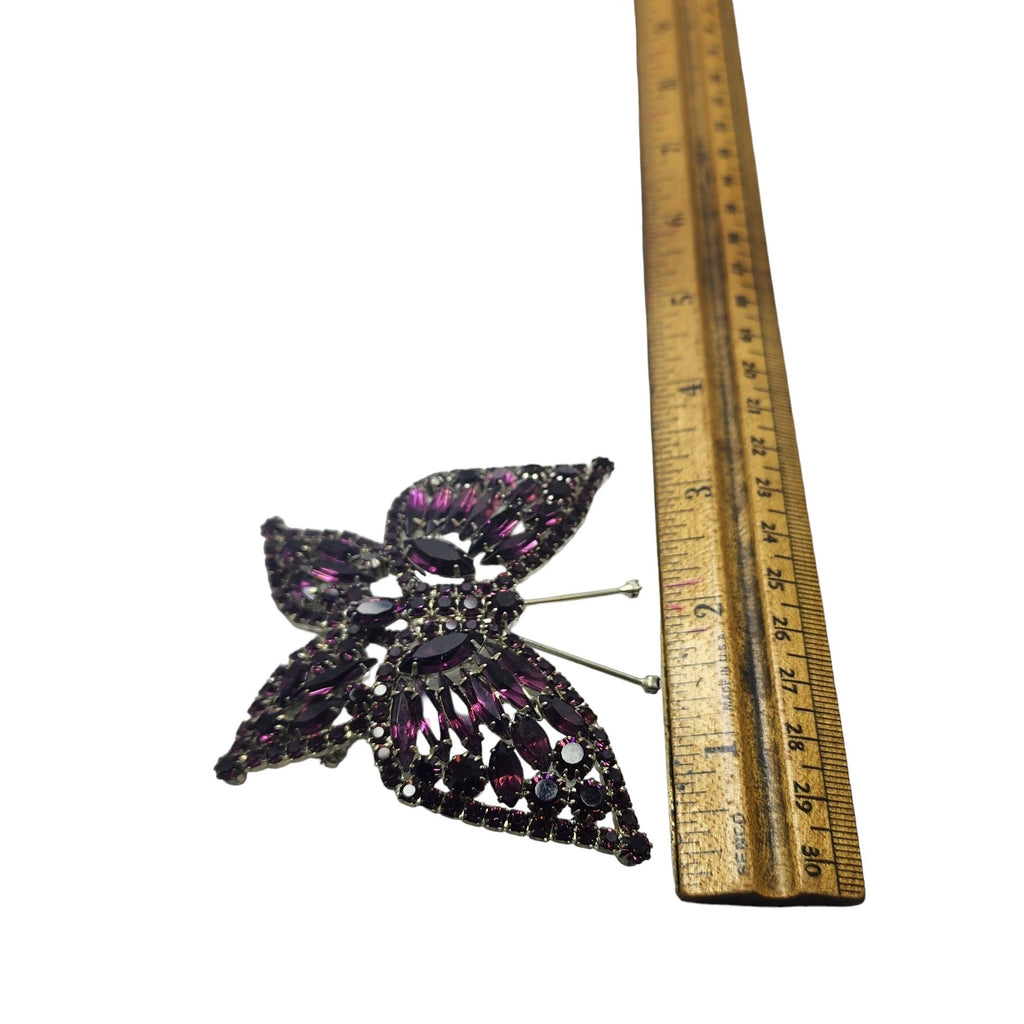 Vintage Huge Rhinestone Purple Butterfly Brooch (A2209)