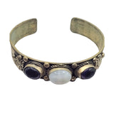 Vintage Alpaca Glass Stone Cuff Bracelet (A5059)