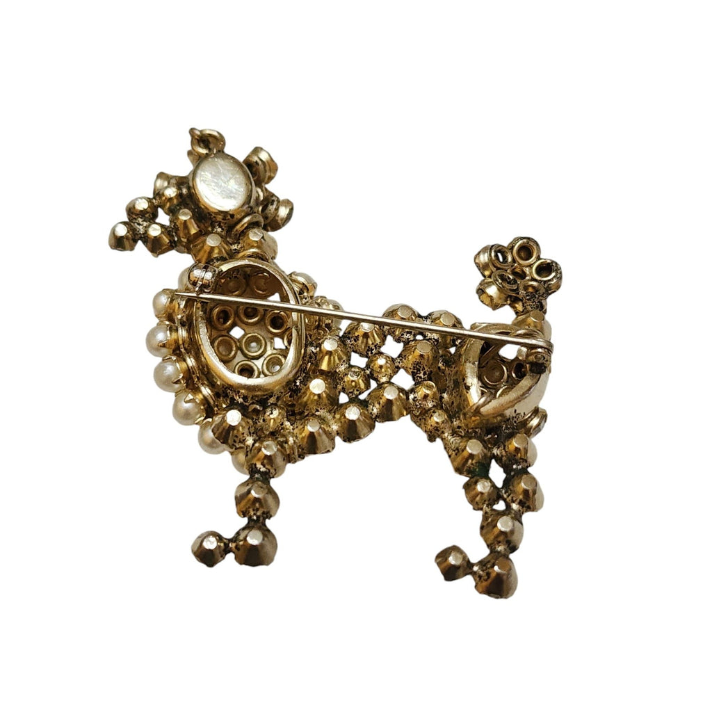 Unsigned Schreiner Rare Unsigned Pearl and Rhinestone Poodle Brooch (A5763)