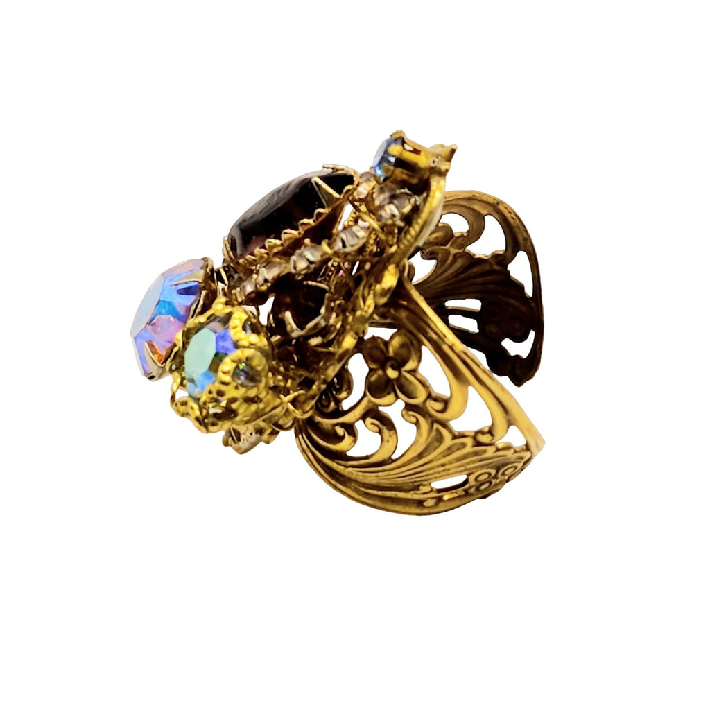 Vintage Signed Holman Hand Wired Rhinestone Adjustable Ring (A553)