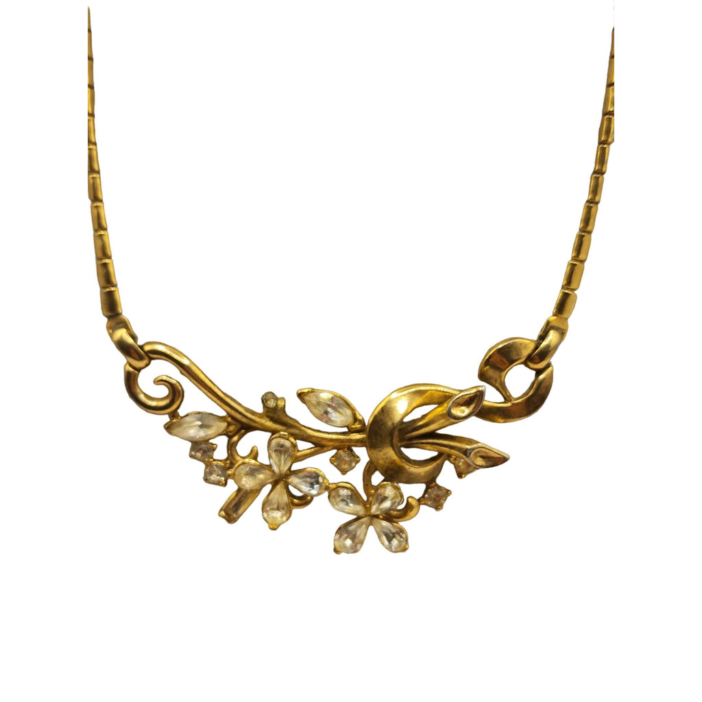 Vintage Signed Trifari Alfred Philippe Rhinestone Flower Necklace Pat 167,715