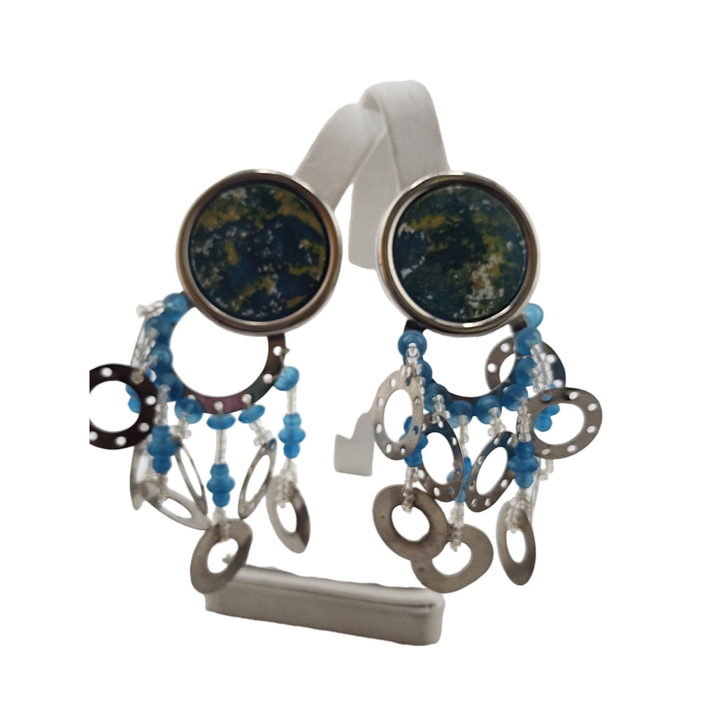 Vintage 80s Resin & Glass Dangle Clip Earrings (A3831)