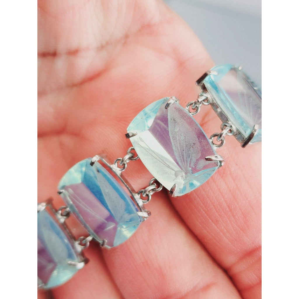 Vintage Sterling & Intaglio Glass Butterfly Bracelet Set (A604)