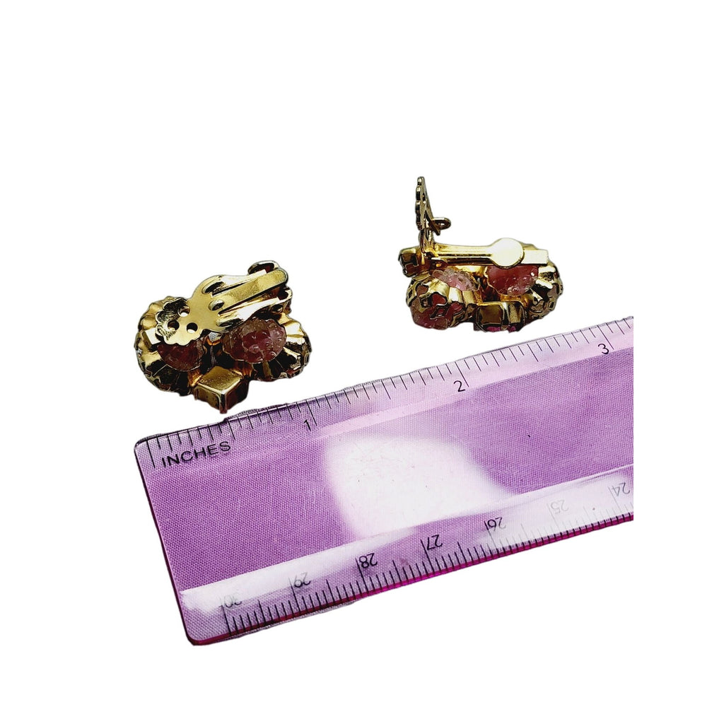 Vintage Spectacular Textured Molded Glass & Rhinestone Earrings (A1031)