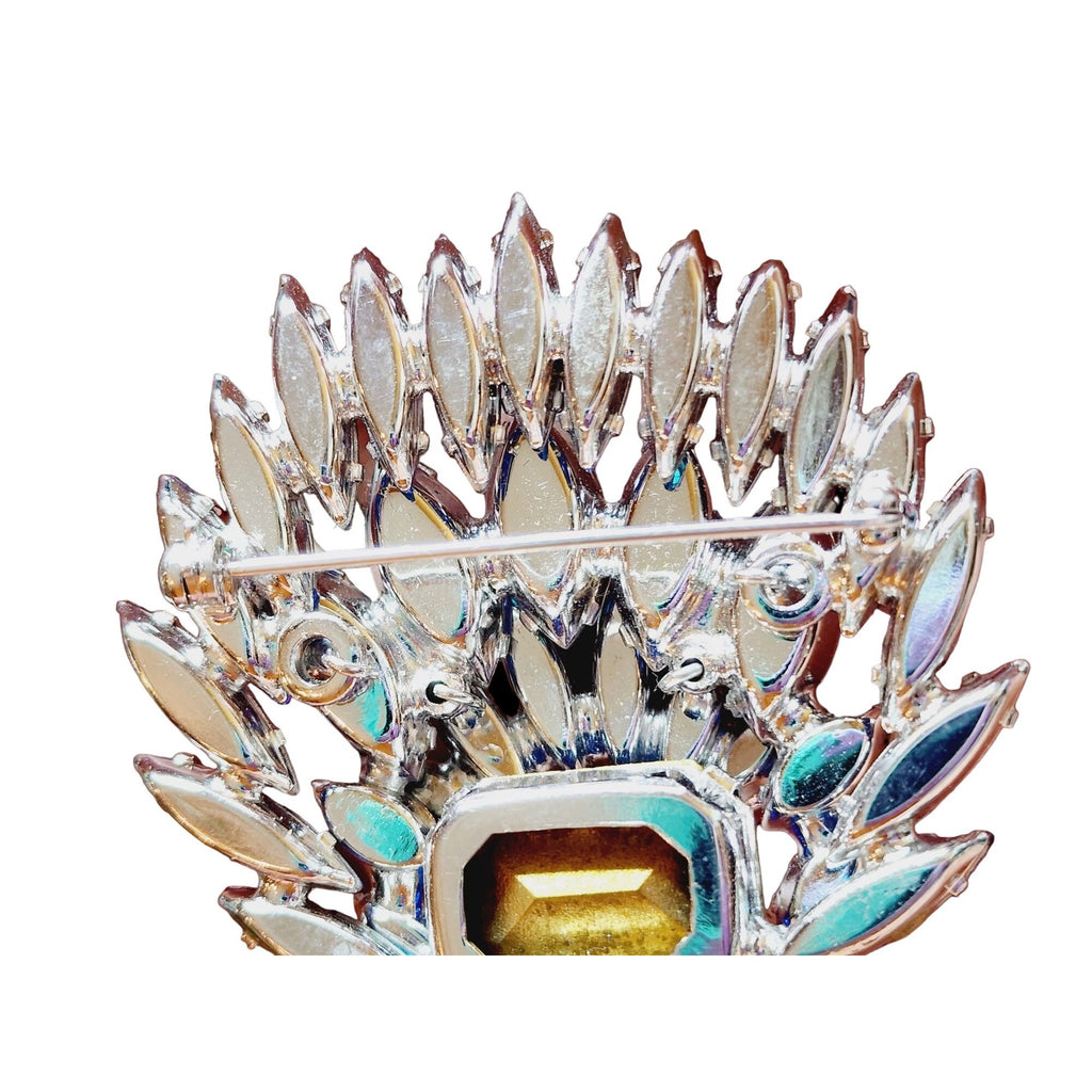 Vintage Spectacular Layered Mirror Coated Rhinestone and Glass Brooch (A1033)