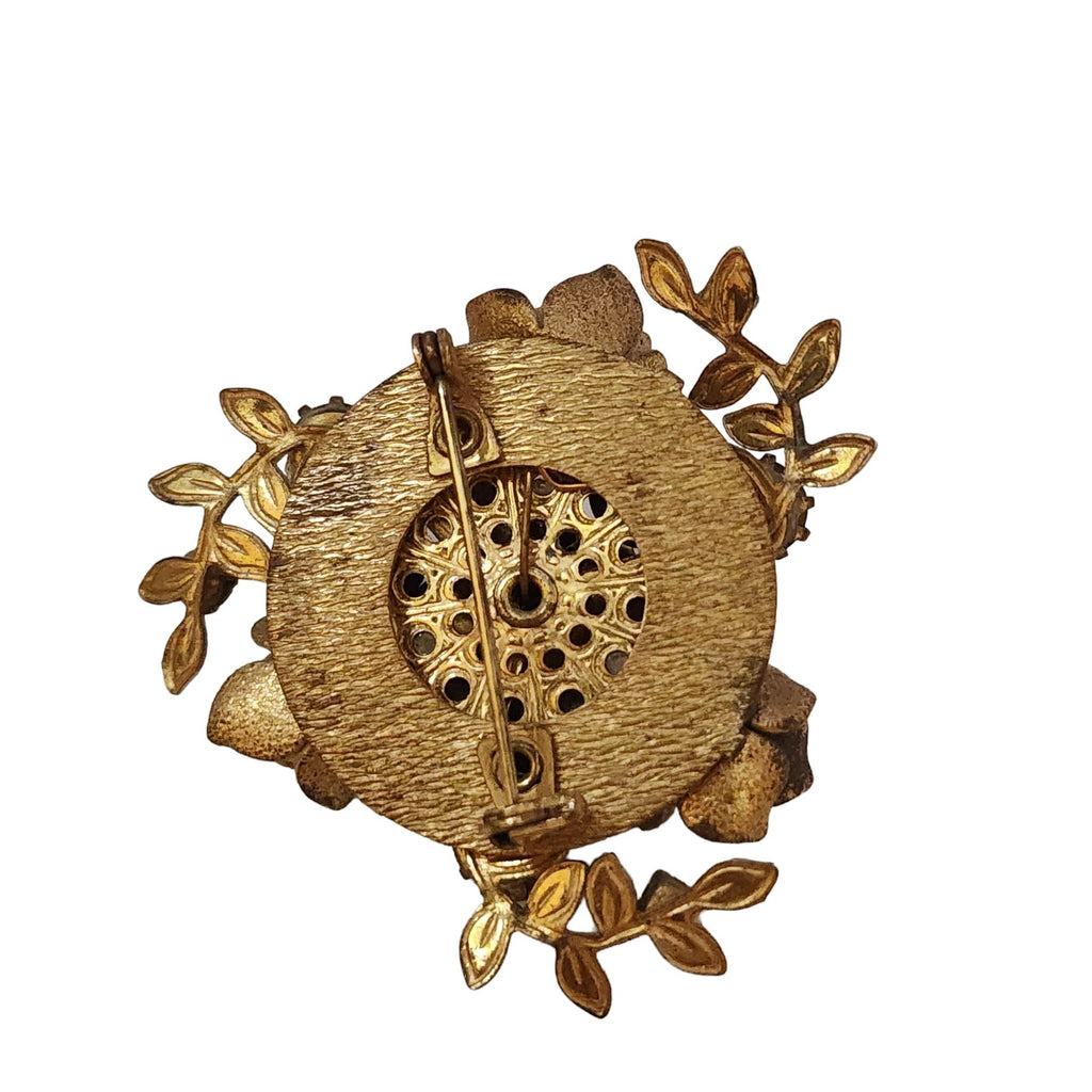 Vintage Well Made Beaded Brass Brooch (A3664)