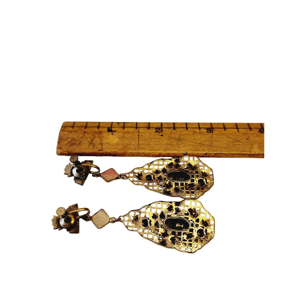 Vintage Dangling Brass Buddha Screw Back Clip Earrings (A2237)