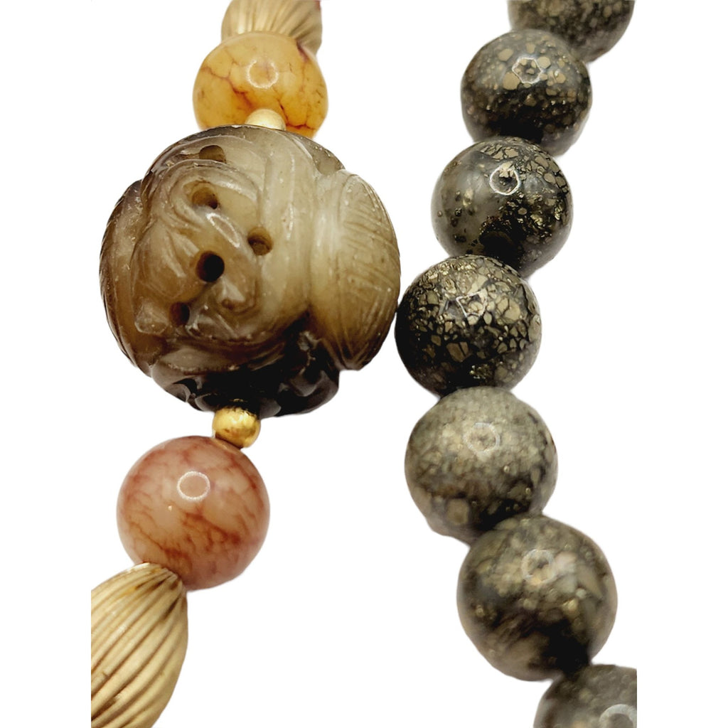 Vintage Hand Knotted Agate Jasper Carnelian Semi Precious Necklace (A672)