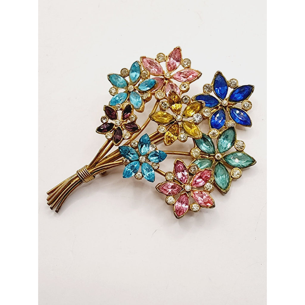 Vintage Exceptional Jeweled Flower Bouquet Brooch (A495)