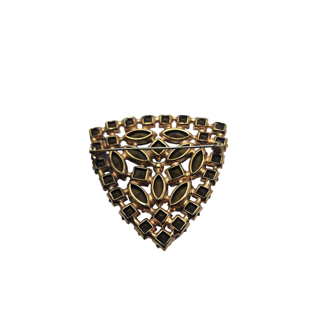 Beautiful Vintage Possibly Czech Glass Triangle Brooch (A2210)