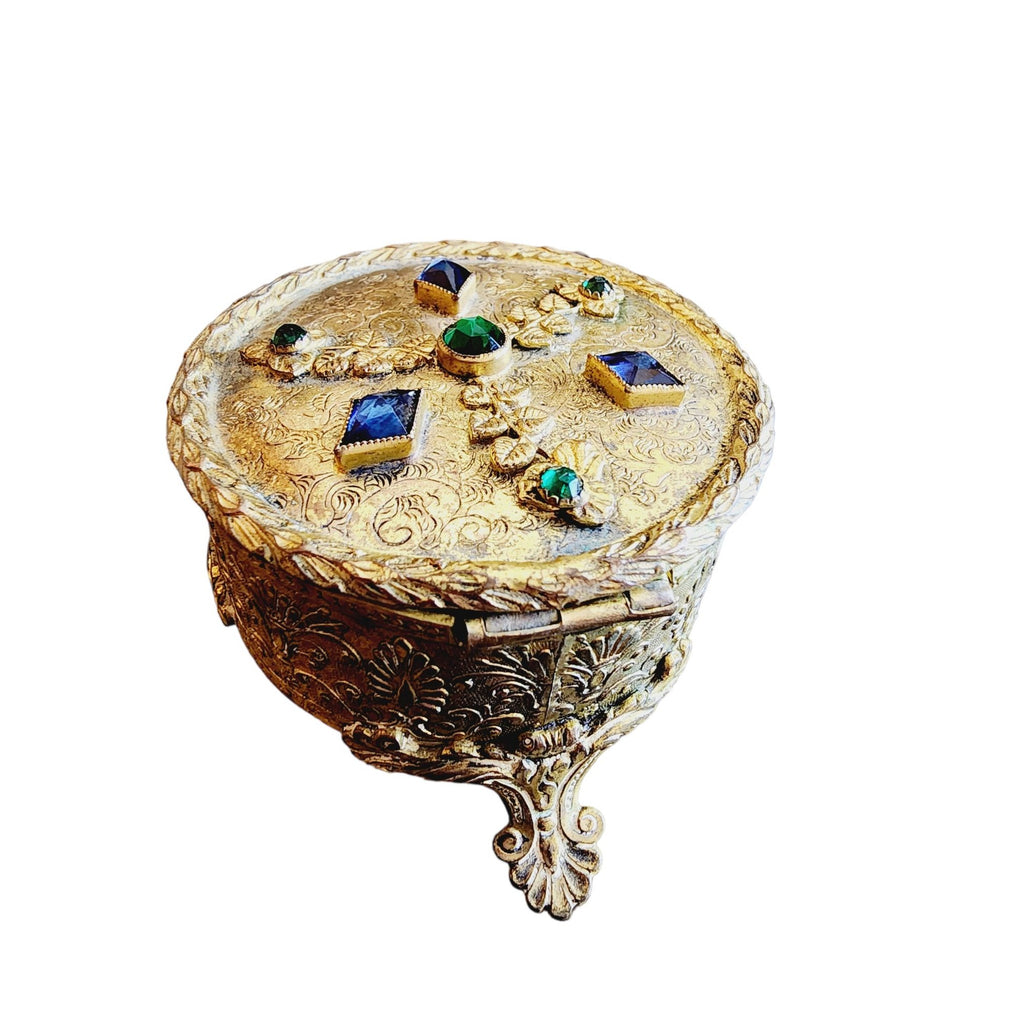 Stunning Early Gilt Bronze Faceted Casket Box with Bezel Set Glass Stone (A1753)