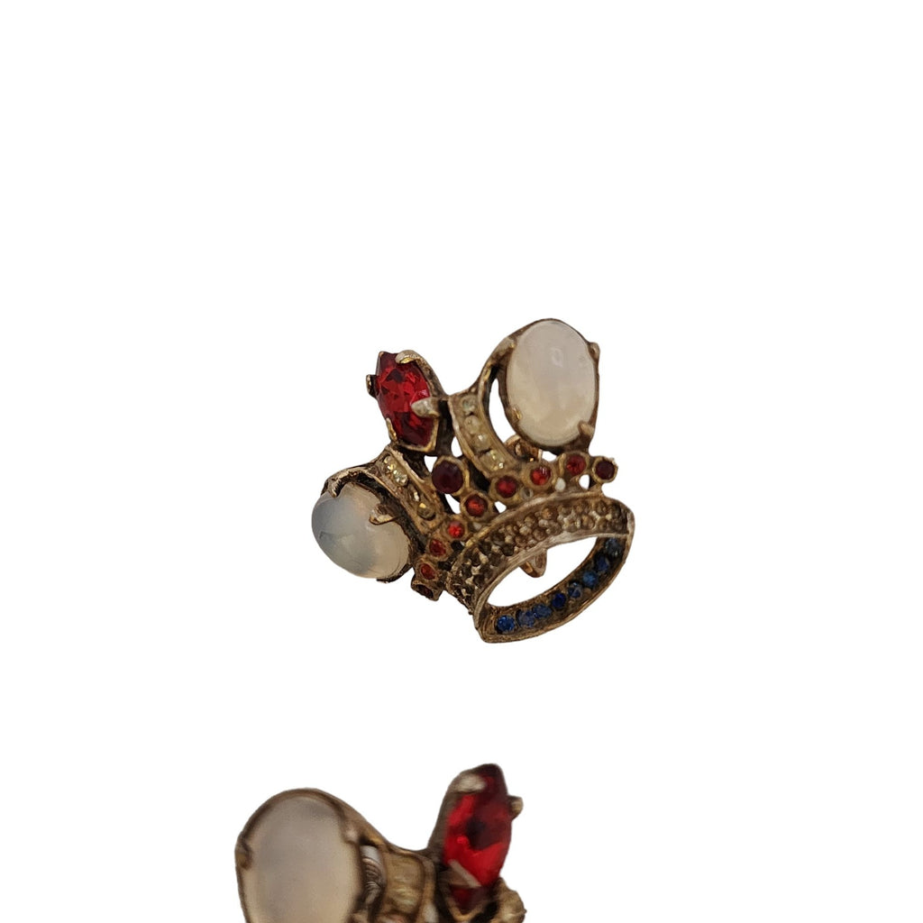 Vintage Sterling Rhinestone Moonstone Crown Earrings (A3669)