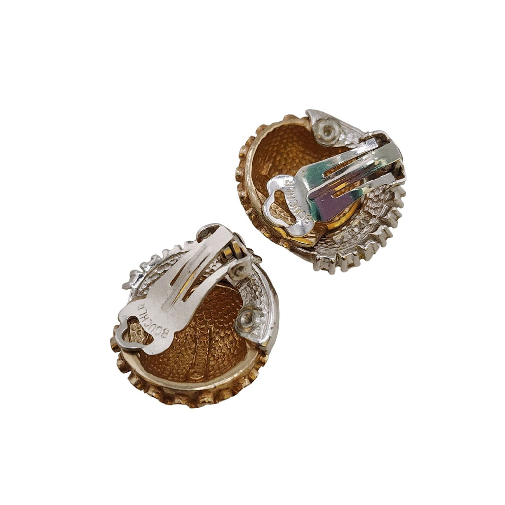 Vintage Signed Boucher #7270 Rhinestone Celestial Clip Earrings (A3543)