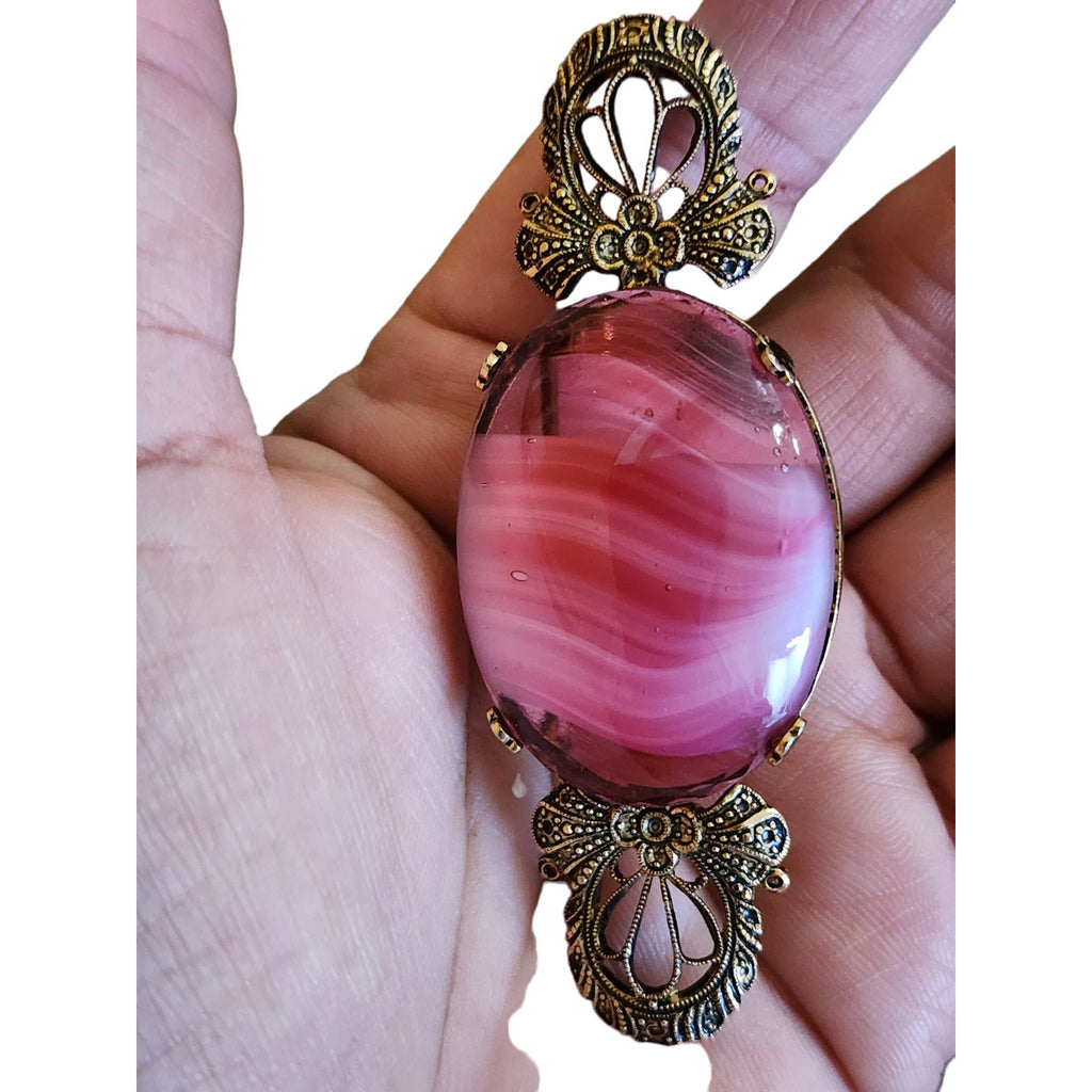 Vintage Porphyry Glass and Brass Brooch (A2244)