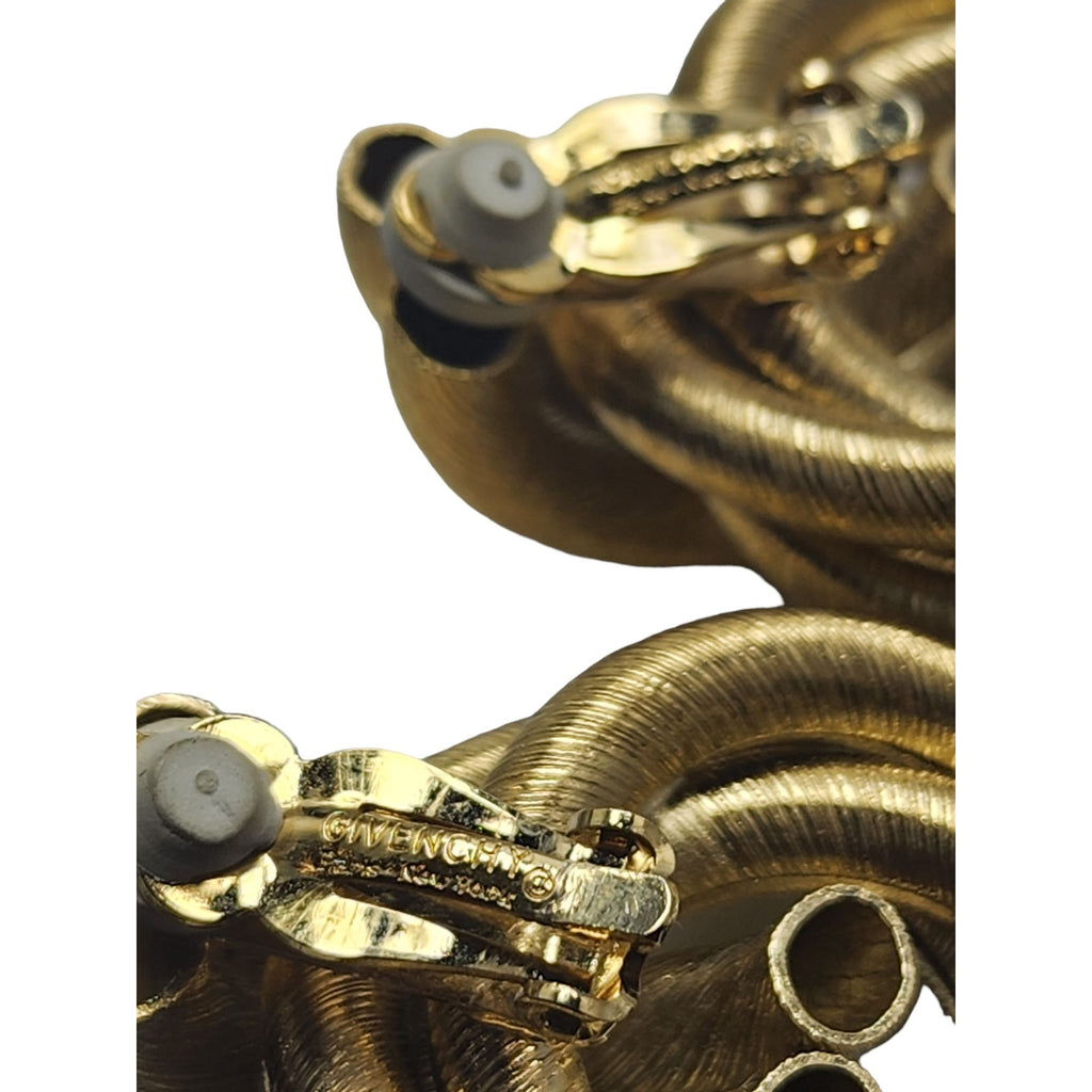 Vintage Givenchy Paris Matte Gold Textured Knot Clip Earrings (A2202)
