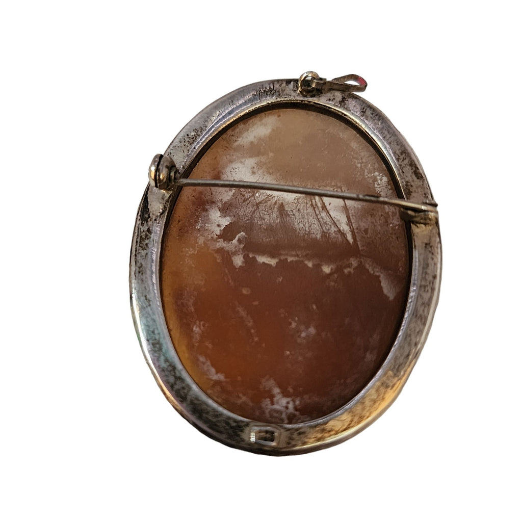 Vintage 925 Sterling Left Facing Cameo Brooch Pendant (A4361)