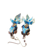 Vintage Cloisonne Articulating Fish Pierced Earrings (A2234)