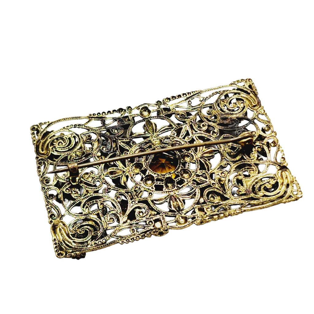 Vintage Czech Glass and Brass Brooch (A1332)