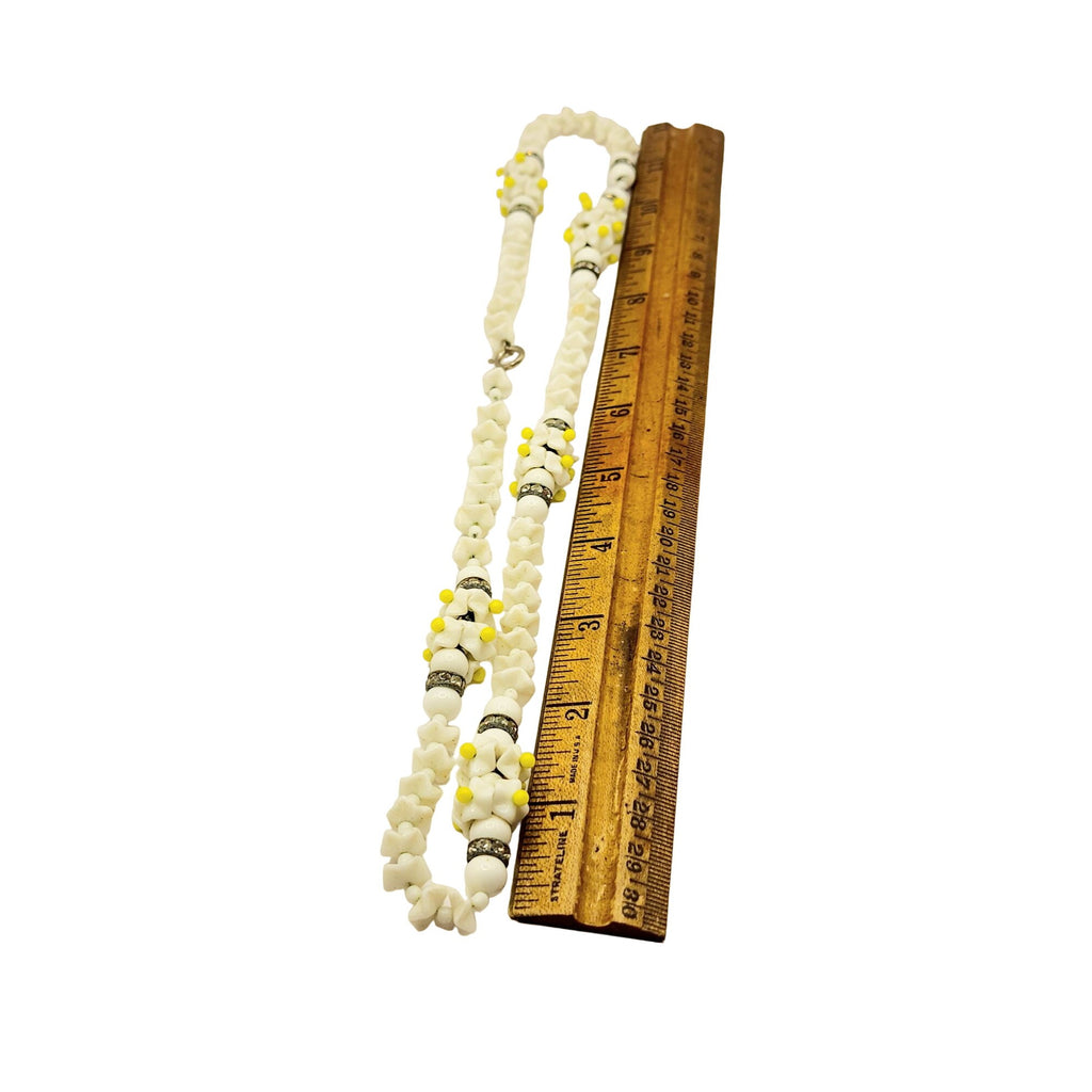 Vintage Milk Glass & Rhinestone Necklace (A561)