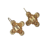 Vintage 925 (Sterling) Etruscan Cross Earrings with Citrine Faceted Stones (A607)