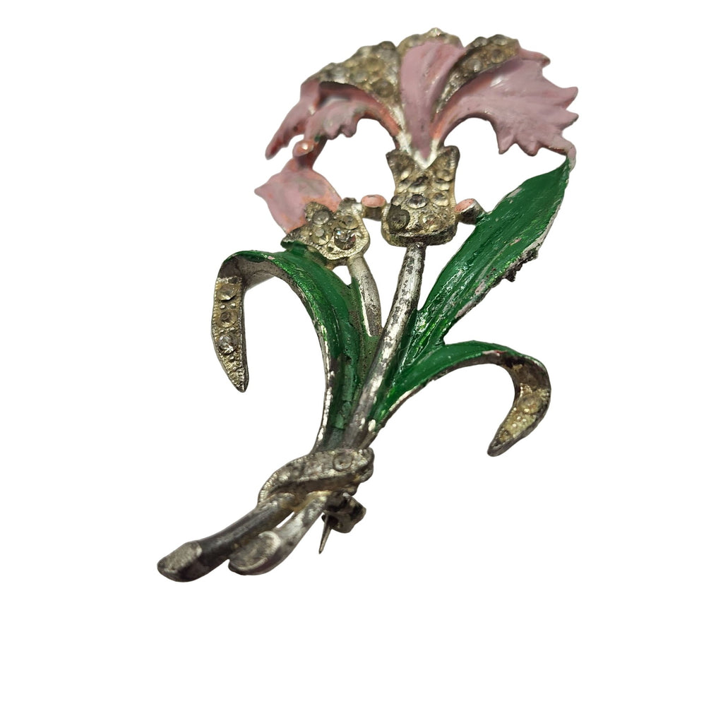 Vintage Enamel & Pot Metal Flower Brooch (A498)