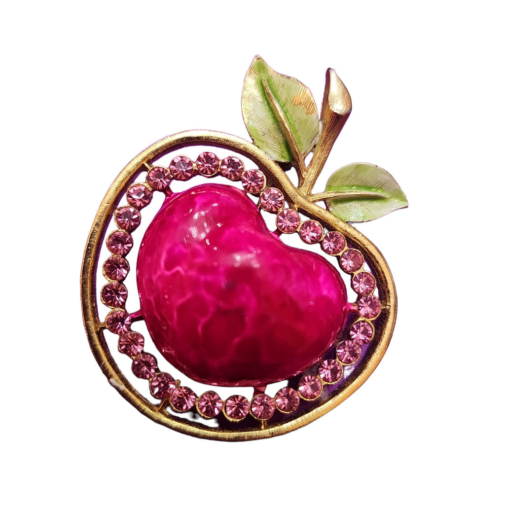 Vintage Marbleized Enamel On Metal Apple Brooch (A2317)